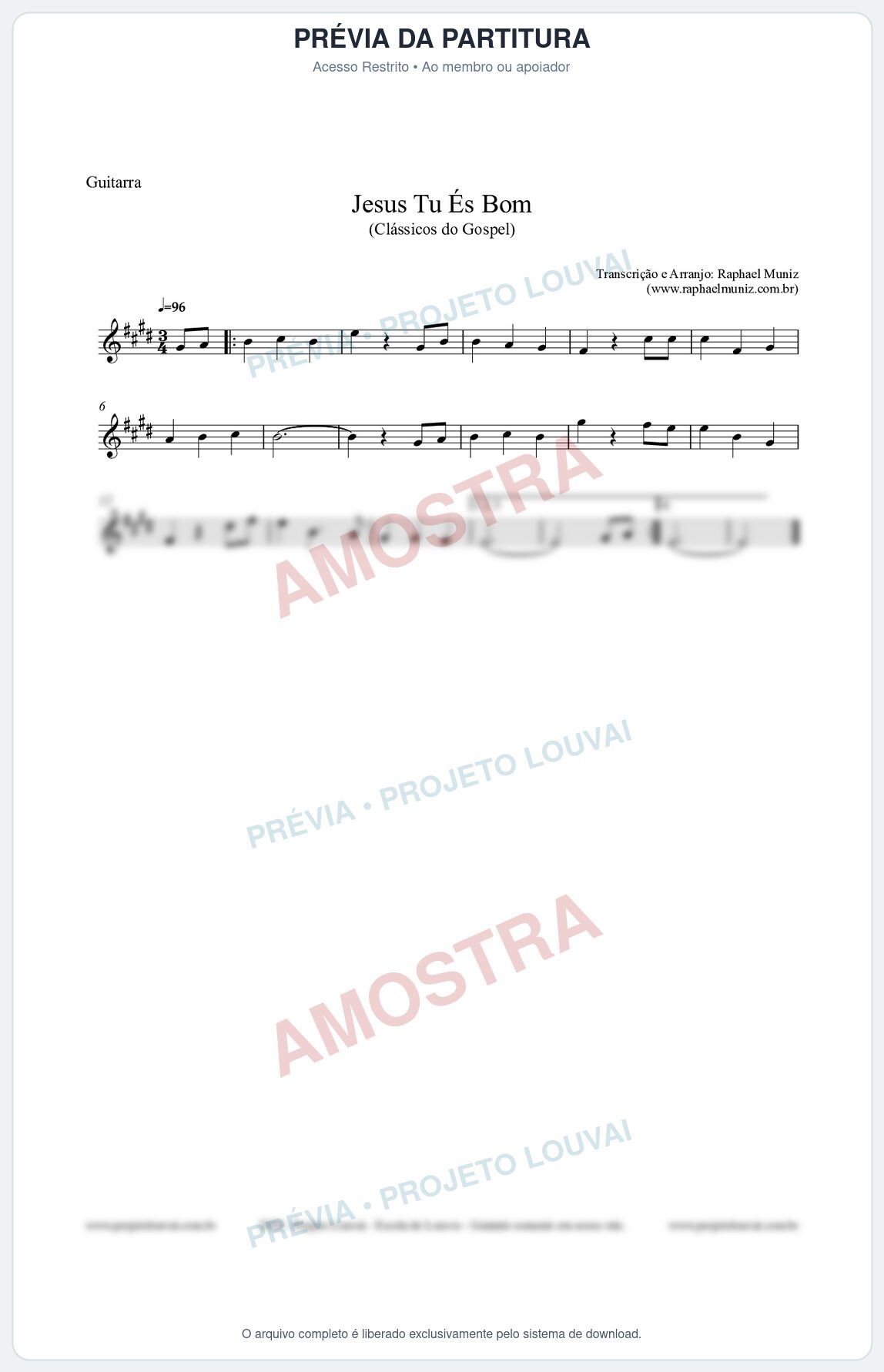 Prévia protegida da primeira página da partitura Partitura para Guitarra - Jesus Tu És Bom - Harpa Cristã nº25 - Clássicos do Gospel