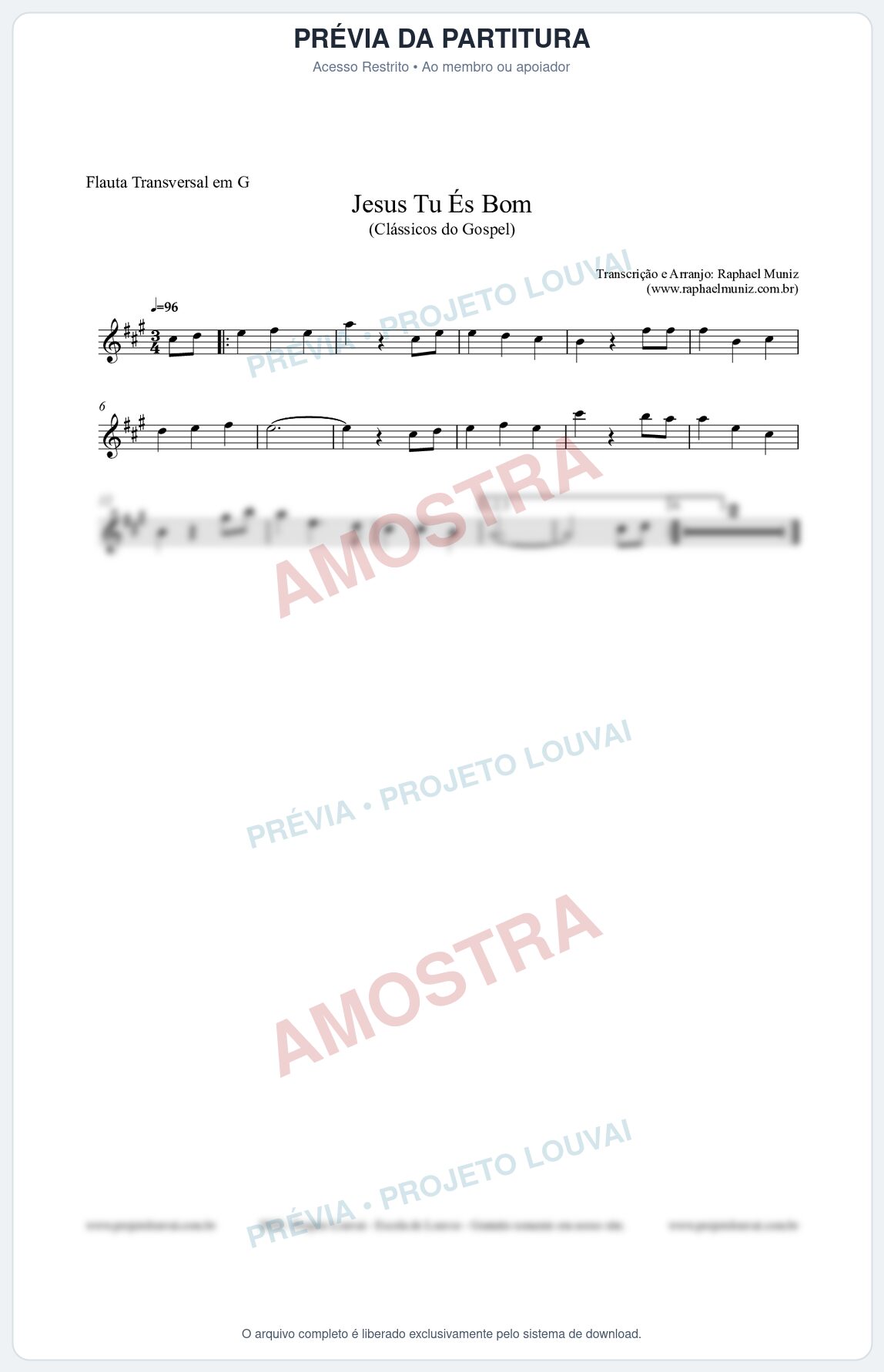 Prévia protegida da primeira página da partitura Partitura para Flauta Transversal em G - Jesus Tu És Bom - Harpa Cristã nº25 - Clássicos do Gospel