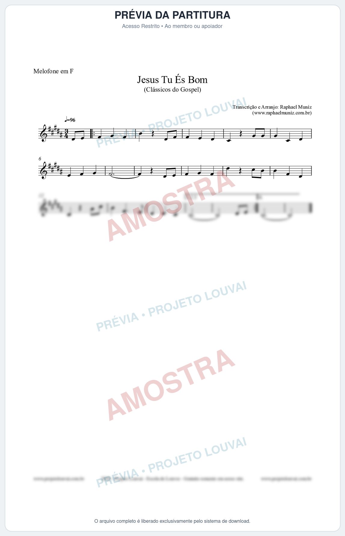 Prévia protegida da primeira página da partitura Partitura para Melofone em F - Jesus Tu És Bom - Harpa Cristã nº25 - Clássicos do Gospel