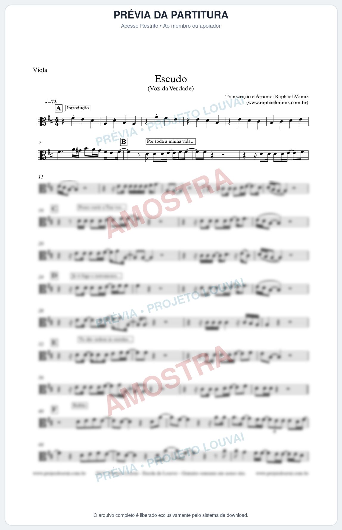 Prévia protegida da primeira página da partitura Partitura para Viola - Escudo - Voz da Verdade