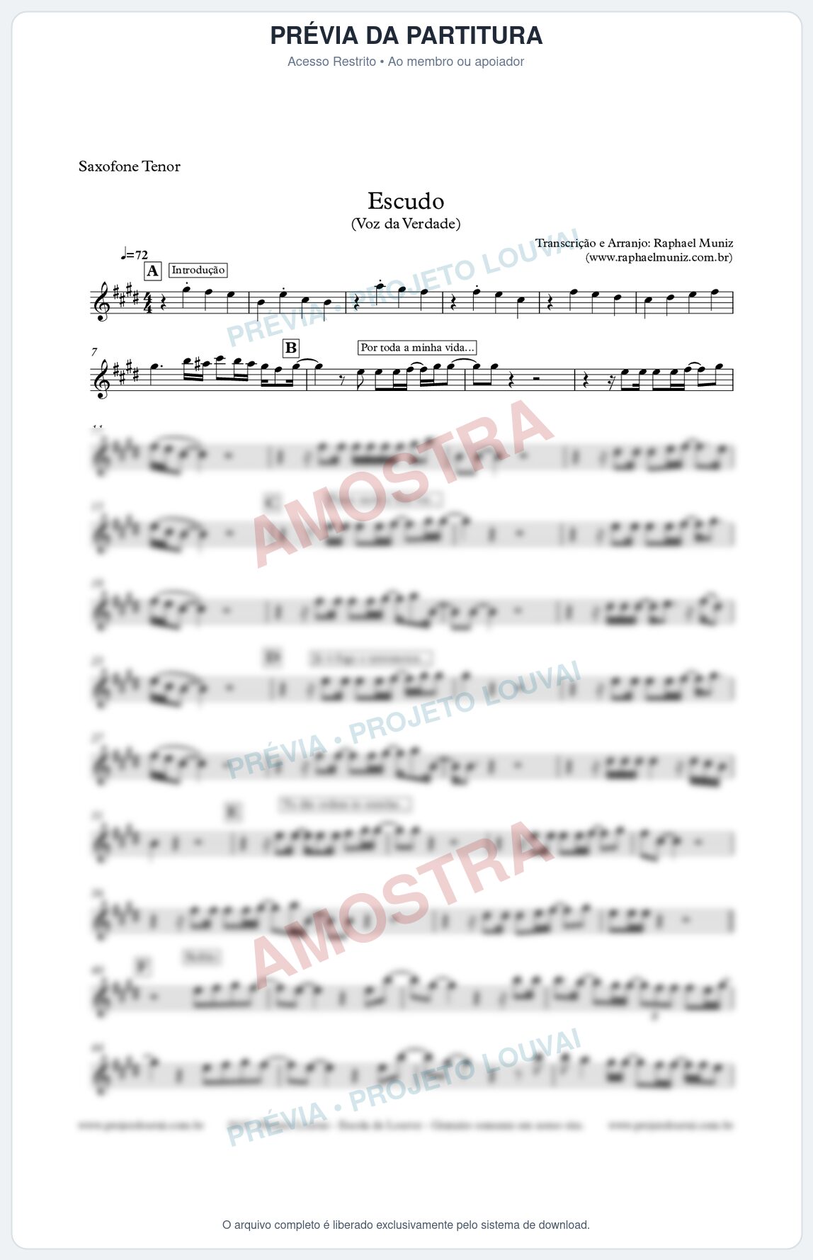 Prévia protegida da primeira página da partitura Partitura para Sax Tenor - Escudo - Voz da Verdade