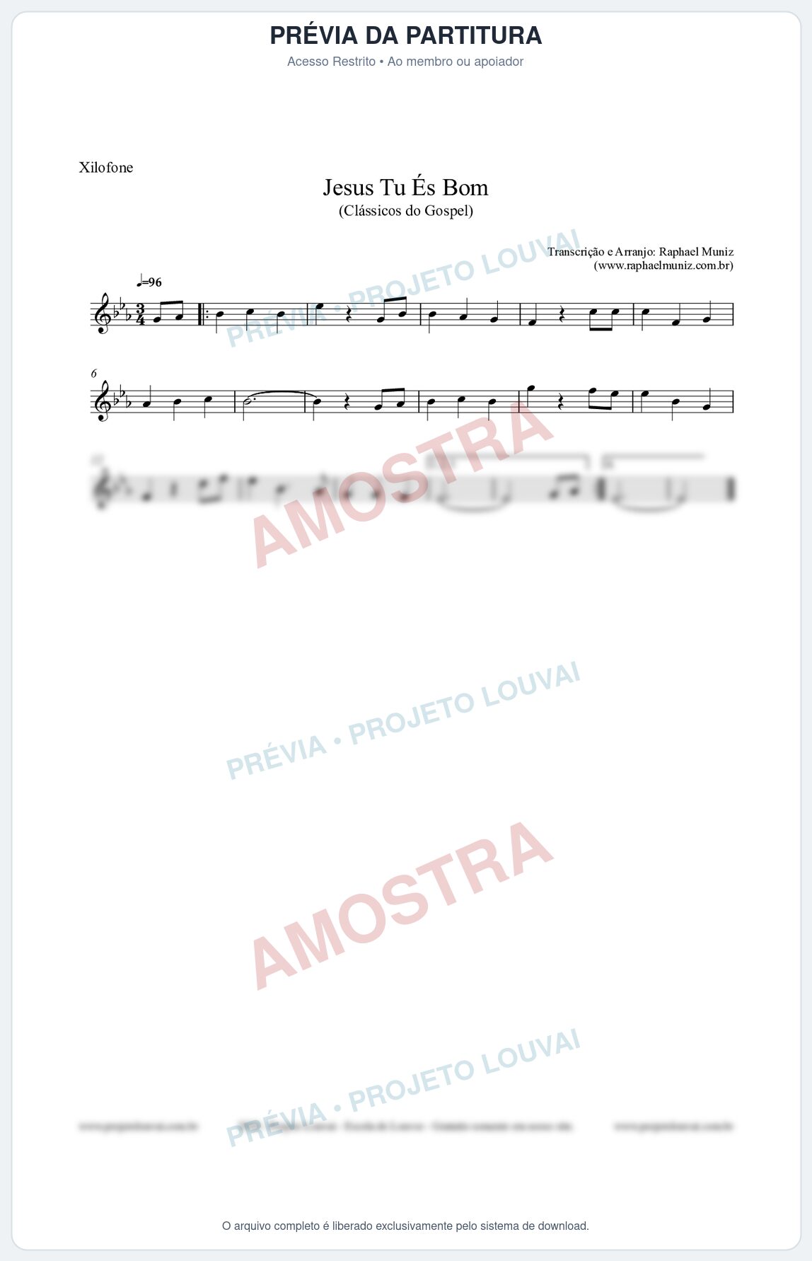 Prévia protegida da primeira página da partitura Partitura para Xilofone - Jesus Tu És Bom - Harpa Cristã nº25 - Clássicos do Gospel