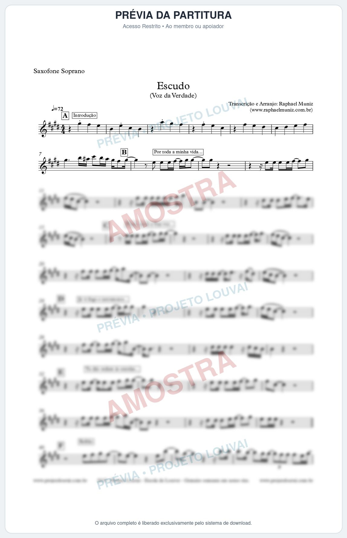 Prévia protegida da primeira página da partitura Partitura para Sax Soprano - Escudo - Voz da Verdade