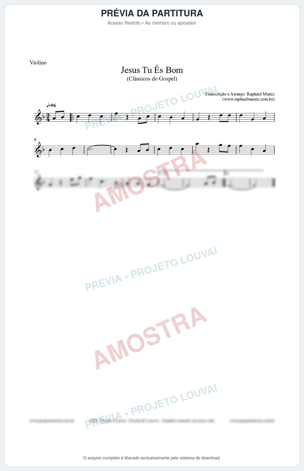 Prévia protegida da primeira página da partitura Partitura para Violino - Jesus Tu És Bom - Harpa Cristã nº25 - Clássicos do Gospel
