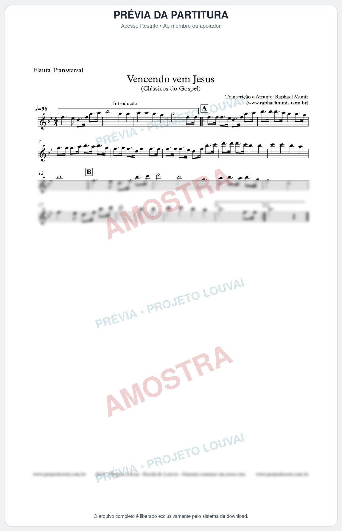 Prévia protegida da primeira página da partitura Partitura para Flauta Transversal - Vencendo vem Jesus - Clássicos do Gospel
