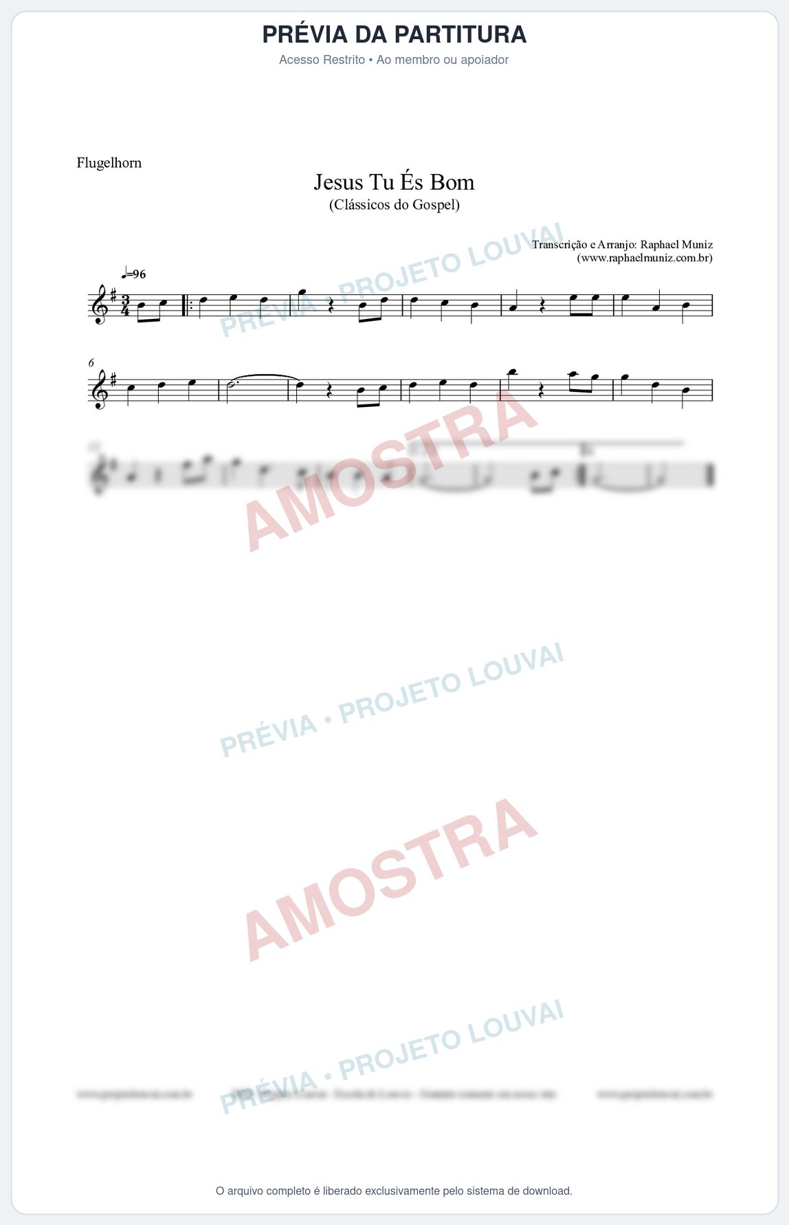 Prévia protegida da primeira página da partitura Partitura para Flugelhorn - Jesus Tu És Bom - Harpa Cristã nº25 - Clássicos do Gospel