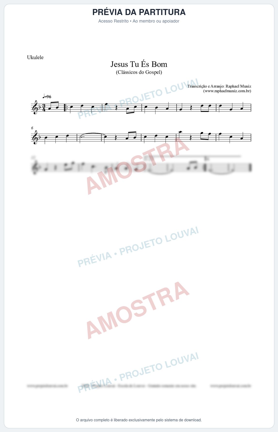 Prévia protegida da primeira página da partitura Partitura para Ukulele - Jesus Tu És Bom - Harpa Cristã nº25 - Clássicos do Gospel