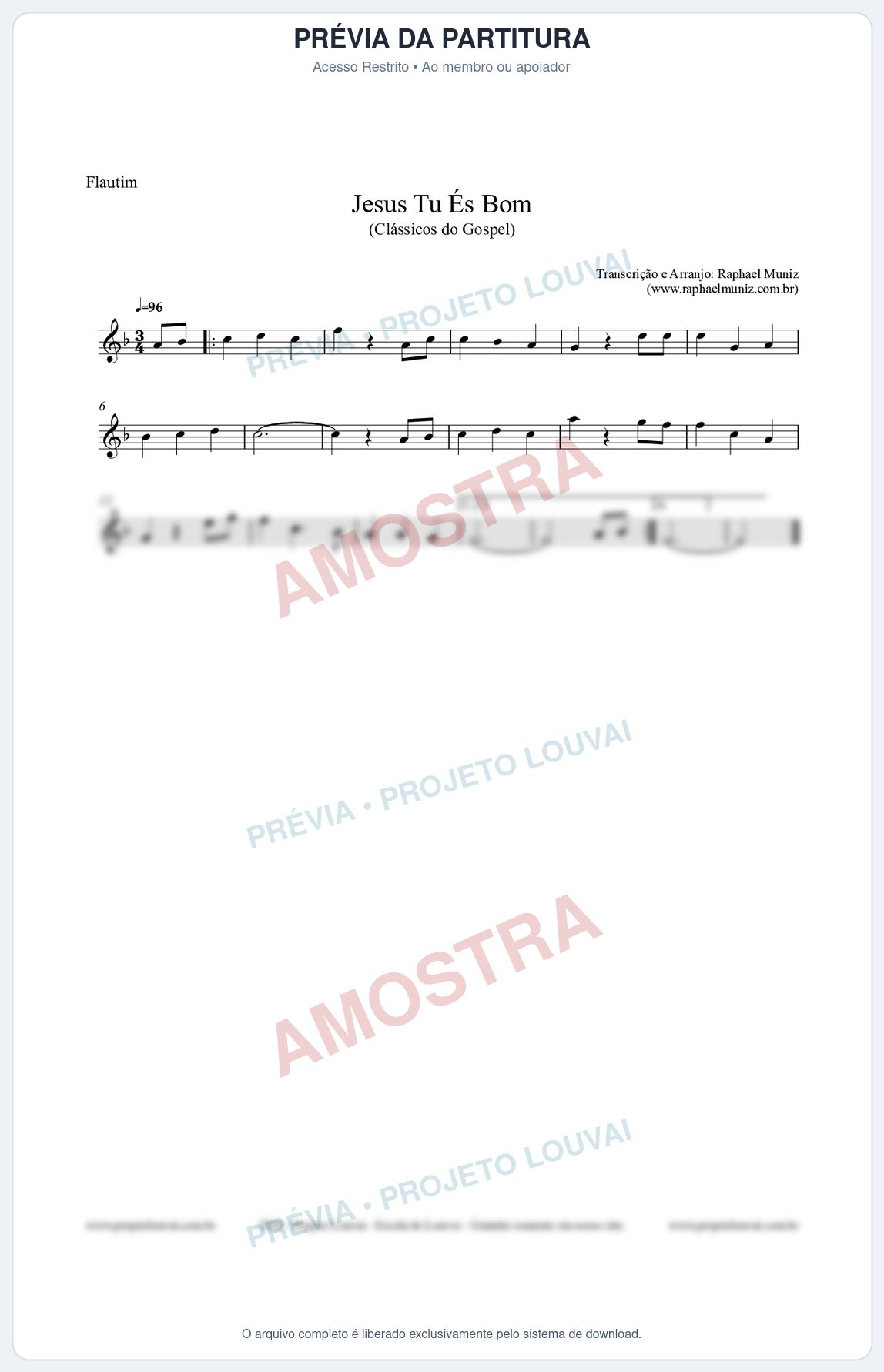 Prévia protegida da primeira página da partitura Partitura para Flautim - Jesus Tu És Bom - Harpa Cristã nº25 - Clássicos do Gospel