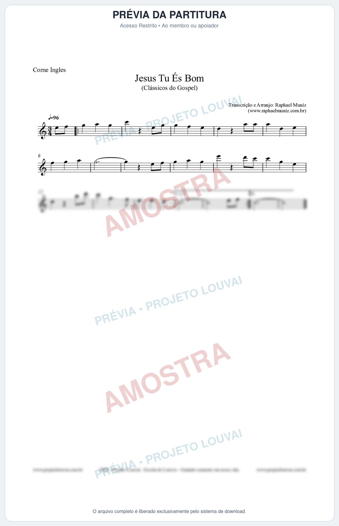 Prévia protegida da primeira página da partitura Partitura para Corne Inglês - Jesus Tu És Bom - Harpa Cristã nº25 - Clássicos do Gospel