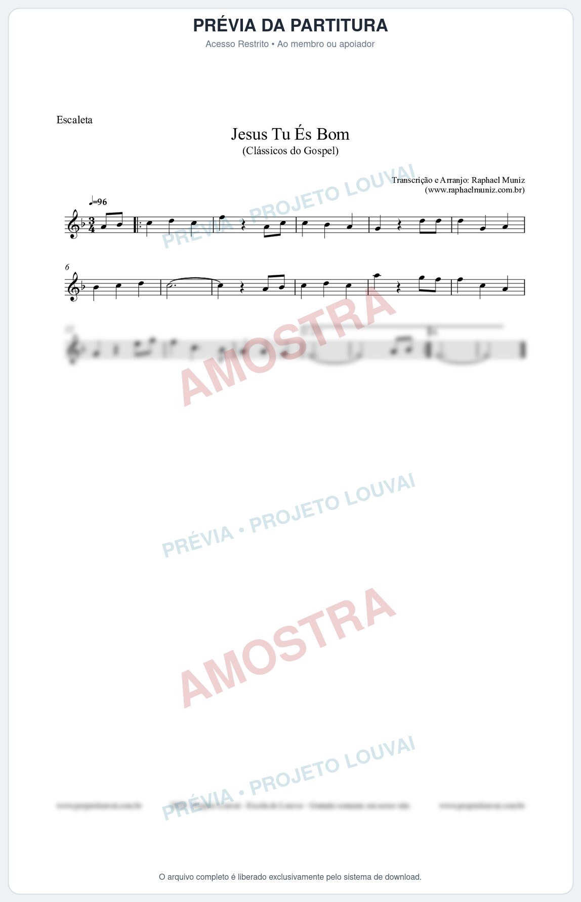 Prévia protegida da primeira página da partitura Partitura para Escaleta - Jesus Tu És Bom - Harpa Cristã nº25 - Clássicos do Gospel