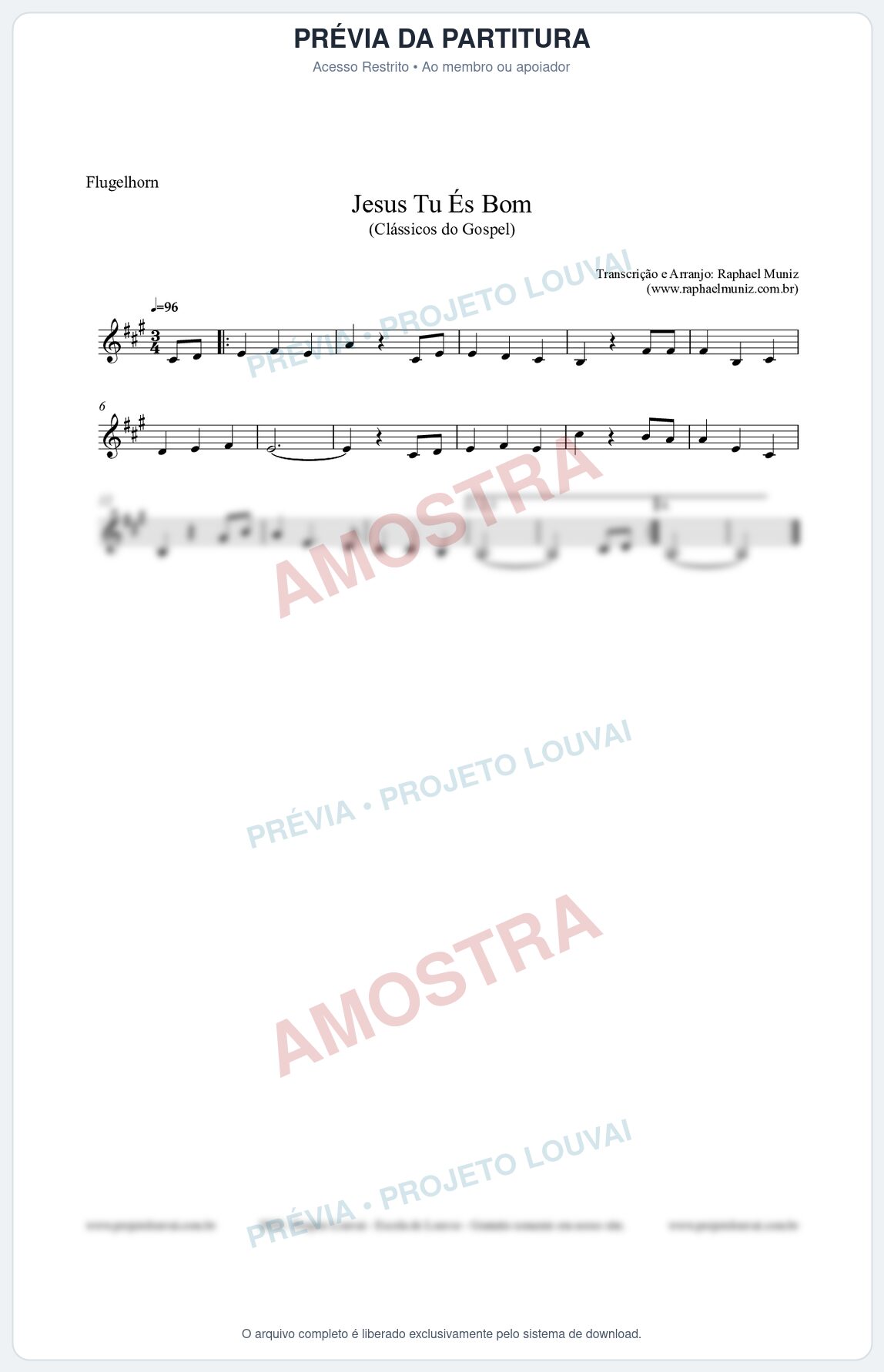 Prévia protegida da primeira página da partitura Partitura para Flugelhorn - Jesus Tu És Bom - Harpa Cristã nº25 - Clássicos do Gospel