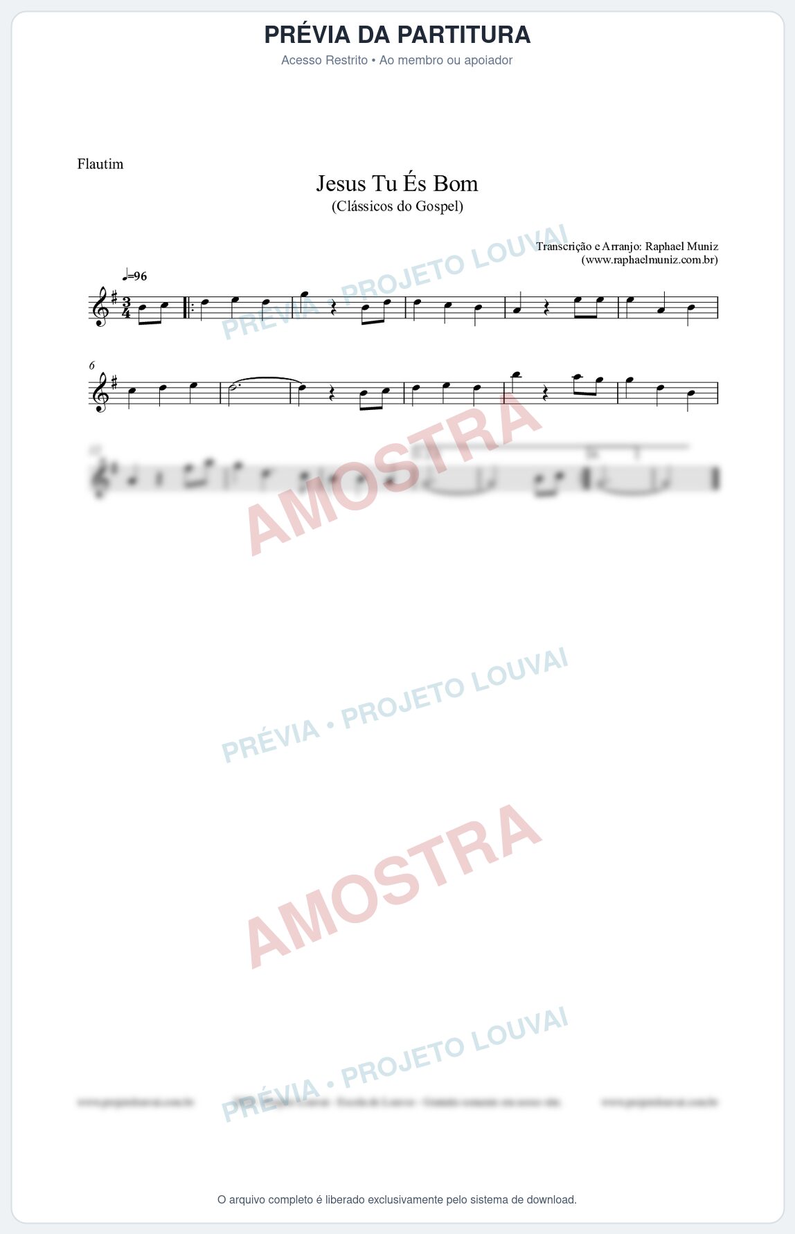 Prévia protegida da primeira página da partitura Partitura para Flautim - Jesus Tu És Bom - Harpa Cristã nº25 - Clássicos do Gospel