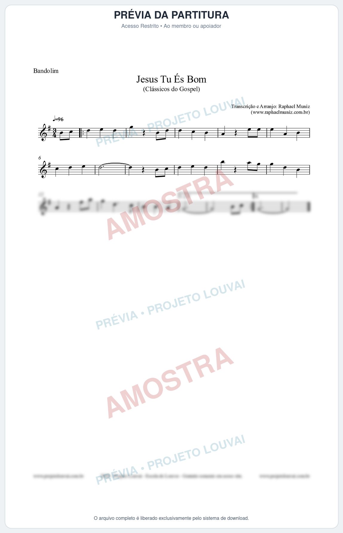 Prévia protegida da primeira página da partitura Partitura para Bandolim - Jesus Tu És Bom - Harpa Cristã nº25 - Clássicos do Gospel