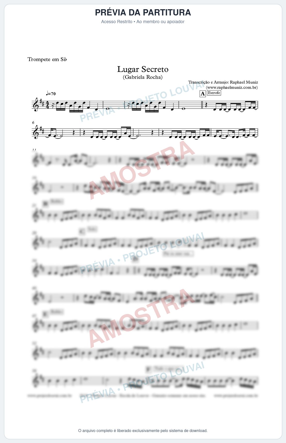 Prévia protegida da primeira página da partitura Partitura para Trompete - Lugar Secreto - Gabriela Rocha