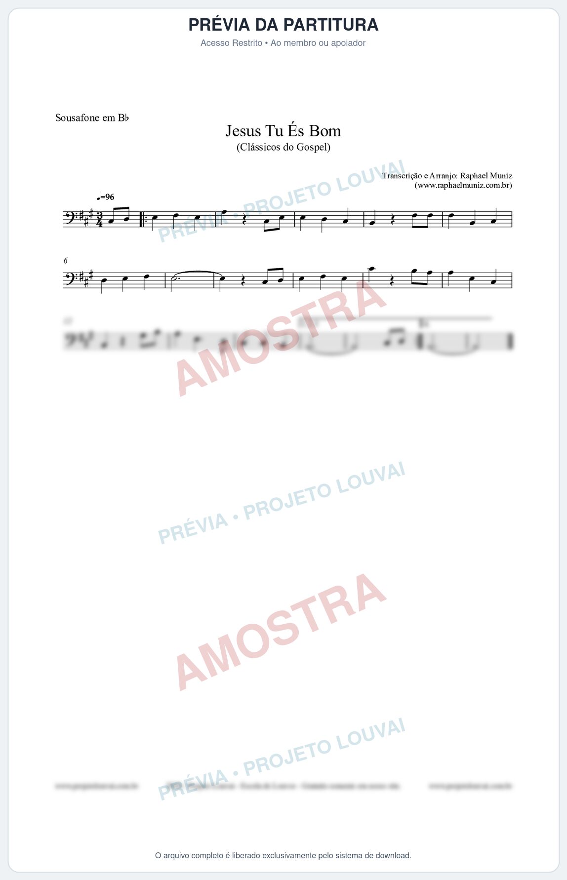 Prévia protegida da primeira página da partitura Partitura para Sousafone em Bb - Jesus Tu És Bom - Harpa Cristã nº25 - Clássicos do Gospel