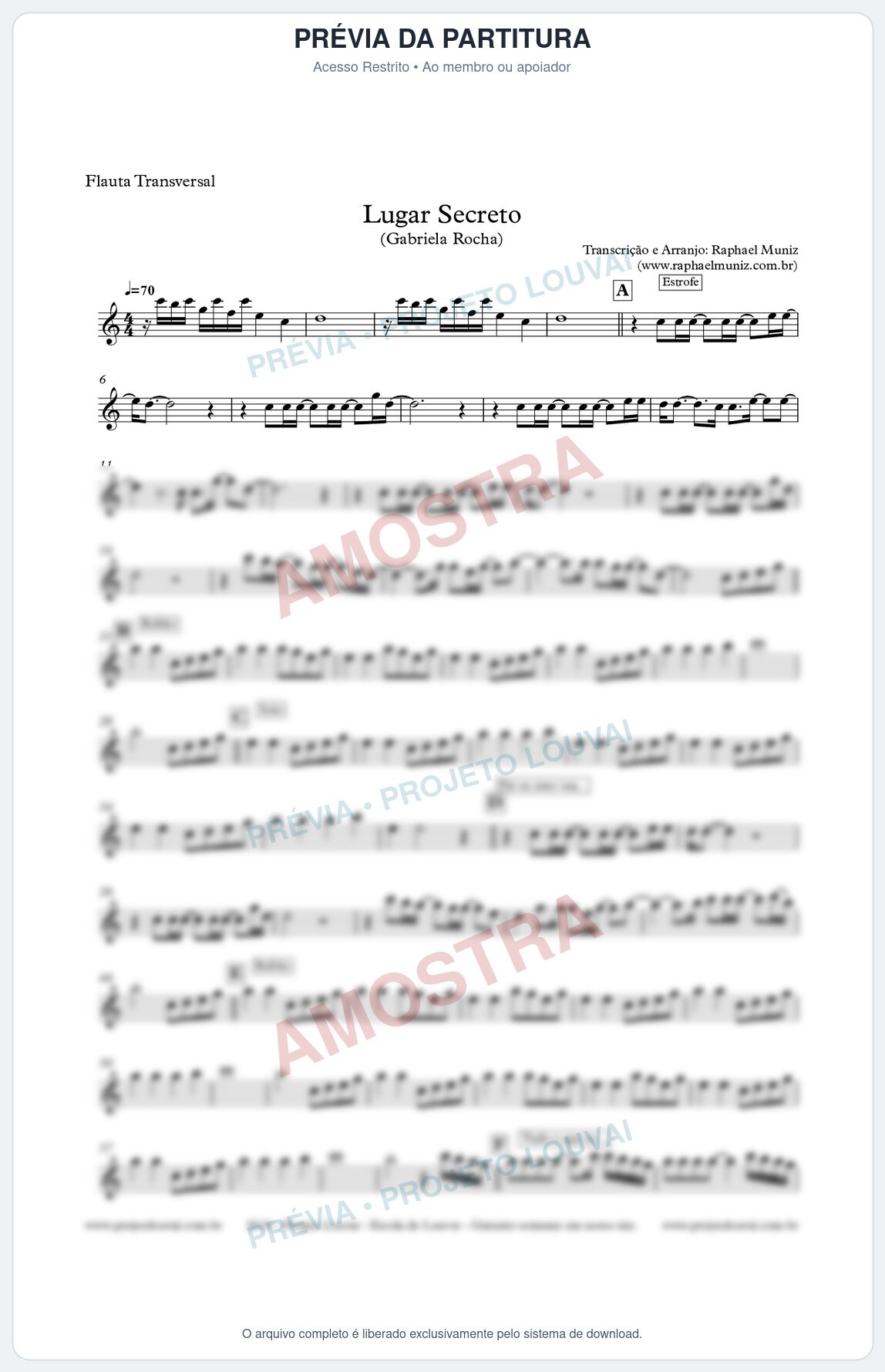 Prévia protegida da primeira página da partitura Partitura para Flauta Transversal - Lugar Secreto - Gabriela Rocha