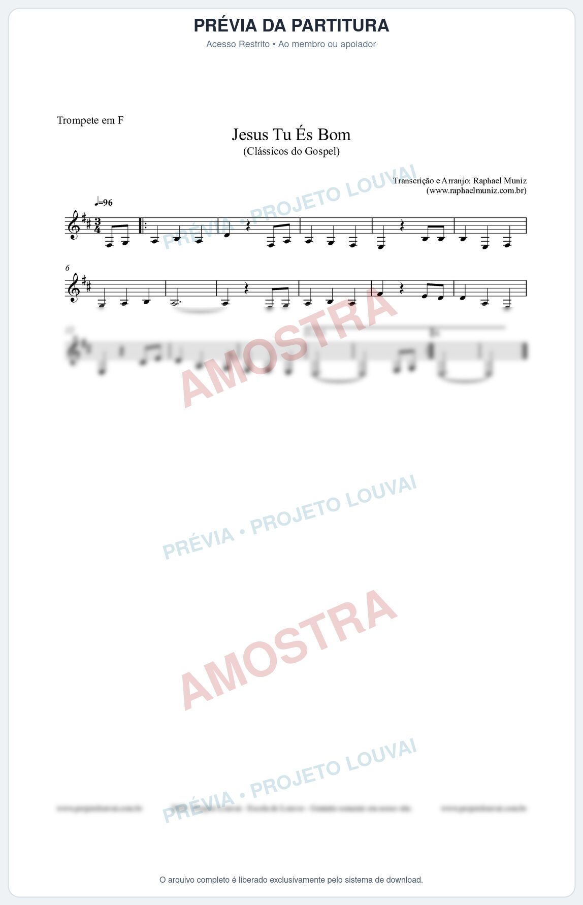 Prévia protegida da primeira página da partitura Partitura para Trompete em F - Jesus Tu És Bom - Harpa Cristã nº25 - Clássicos do Gospel