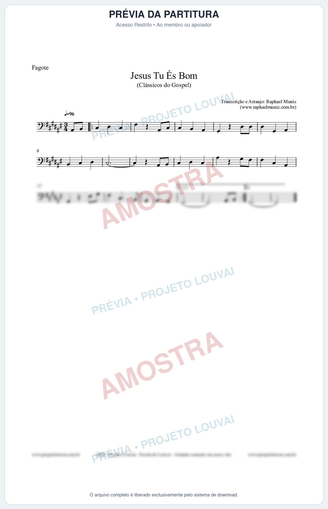 Prévia protegida da primeira página da partitura Partitura para Fagote - Jesus Tu És Bom - Harpa Cristã nº25 - Clássicos do Gospel