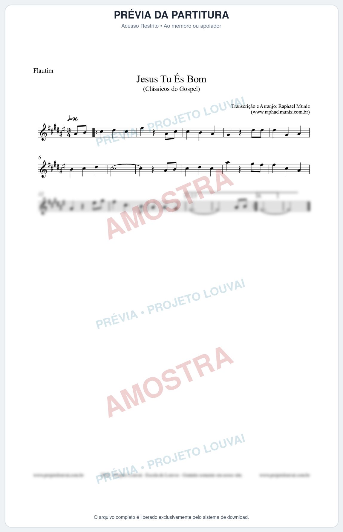 Prévia protegida da primeira página da partitura Partitura para Flautim - Jesus Tu És Bom - Harpa Cristã nº25 - Clássicos do Gospel