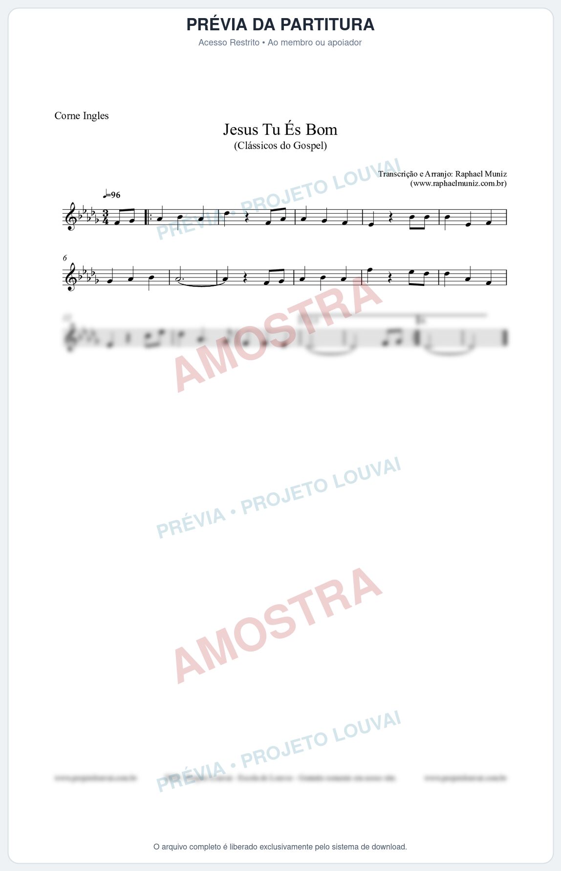 Prévia protegida da primeira página da partitura Partitura para Corne Inglês - Jesus Tu És Bom - Harpa Cristã nº25 - Clássicos do Gospel