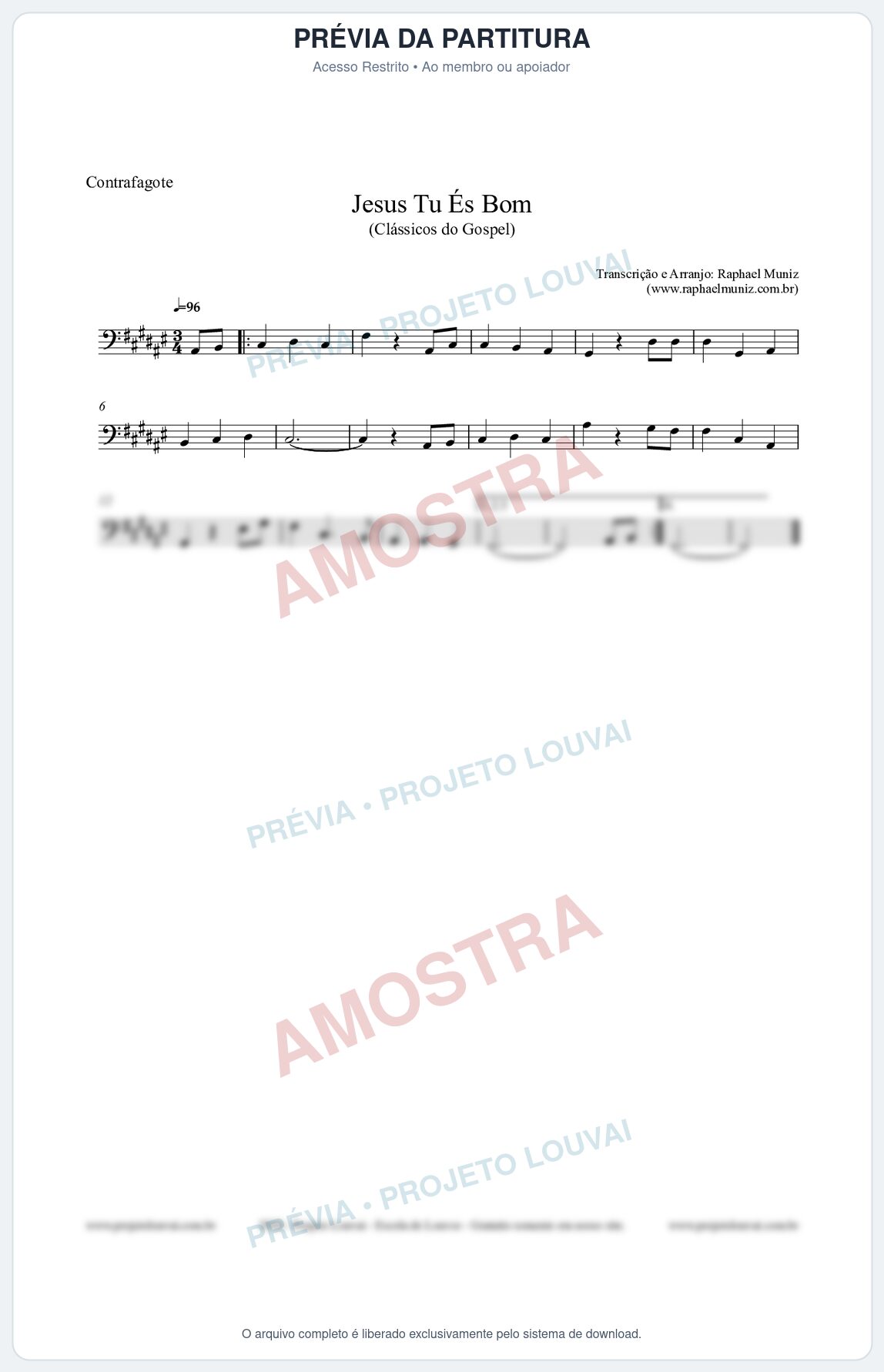 Prévia protegida da primeira página da partitura Partitura para Contrafagote - Jesus Tu És Bom - Harpa Cristã nº25 - Clássicos do Gospel