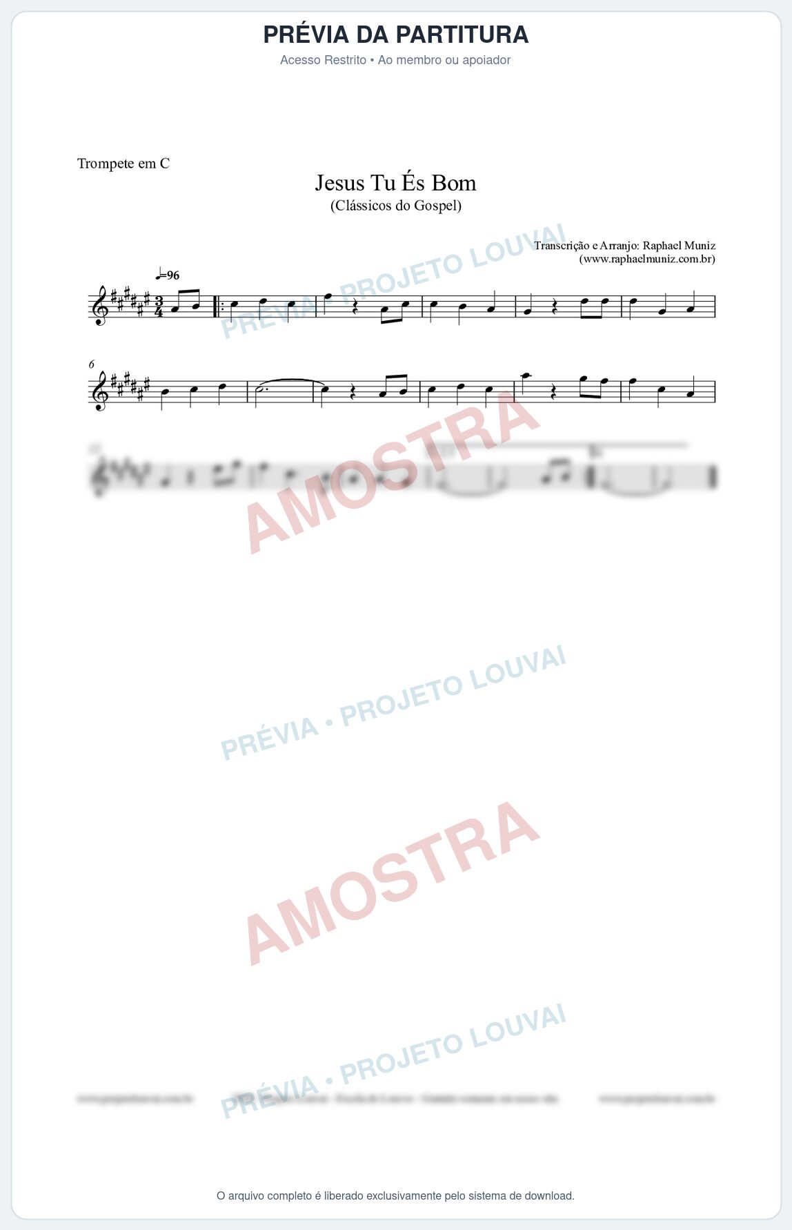 Prévia protegida da primeira página da partitura Partitura para Trompete em C - Jesus Tu És Bom - Harpa Cristã nº25 - Clássicos do Gospel