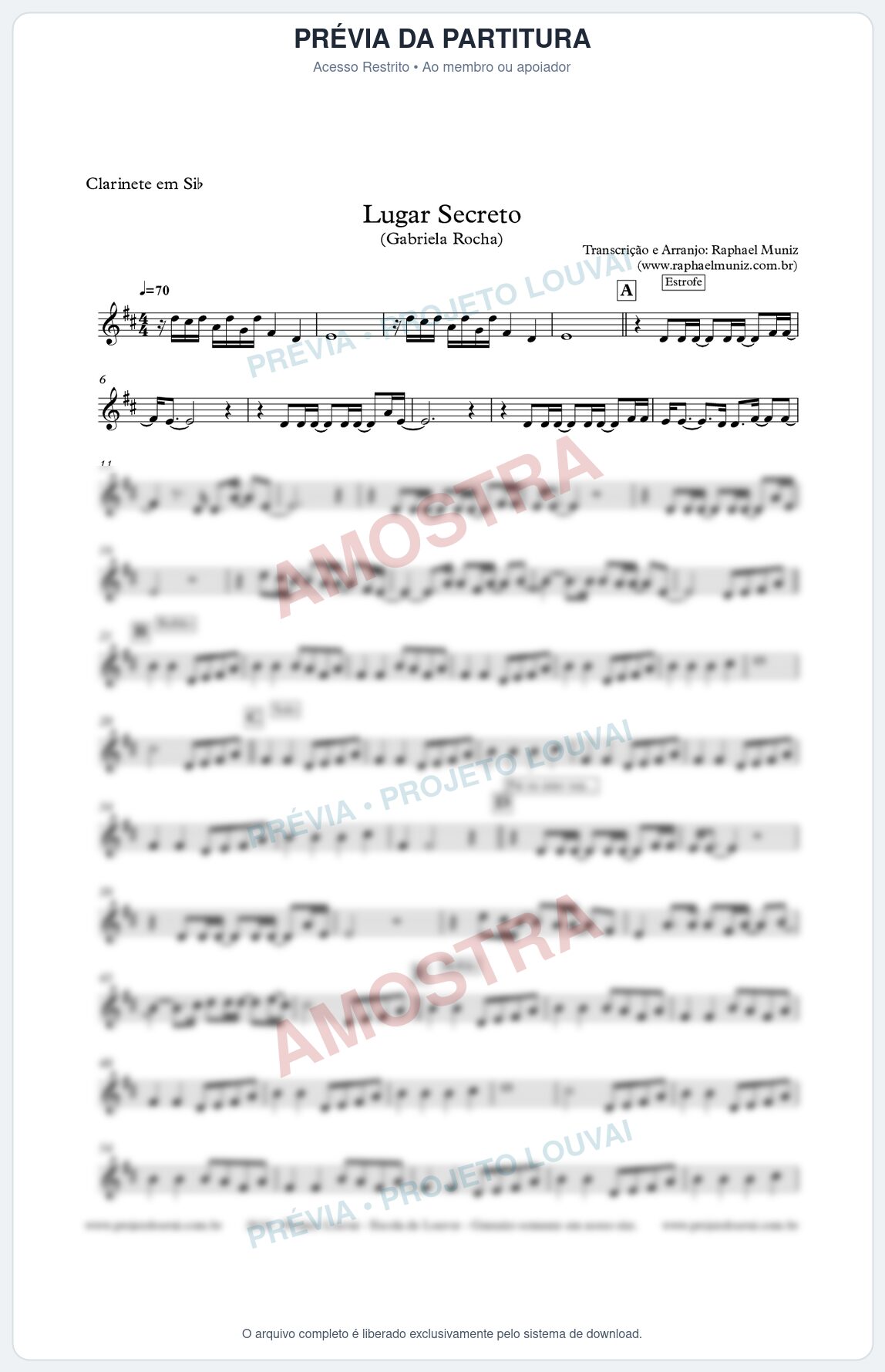 Prévia protegida da primeira página da partitura Partitura para Clarinete - Lugar Secreto - Gabriela Rocha
