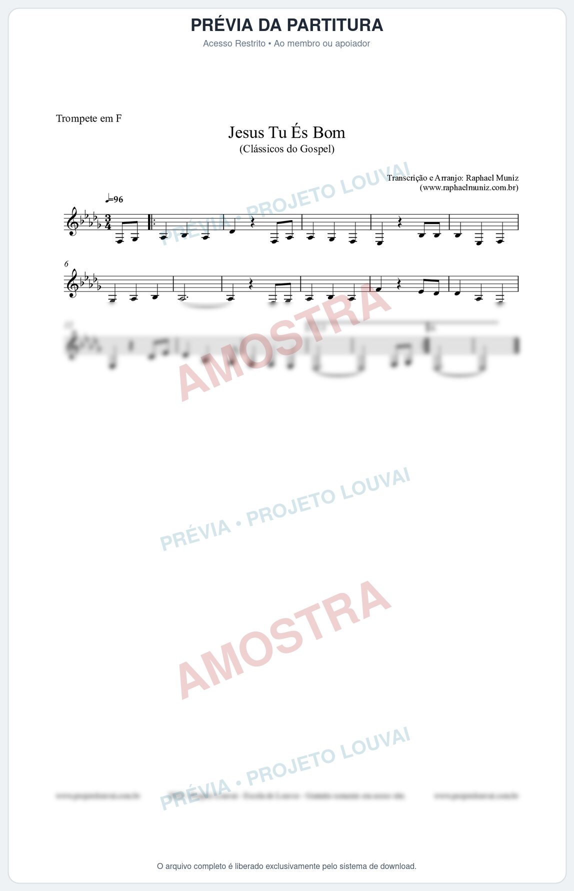 Prévia protegida da primeira página da partitura Partitura para Trompete em F - Jesus Tu És Bom - Harpa Cristã nº25 - Clássicos do Gospel