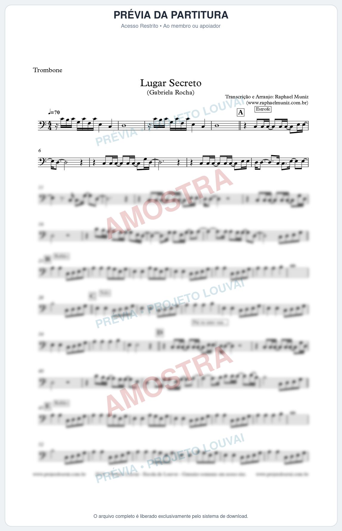 Prévia protegida da primeira página da partitura Partitura para Trombone - Lugar Secreto - Gabriela Rocha