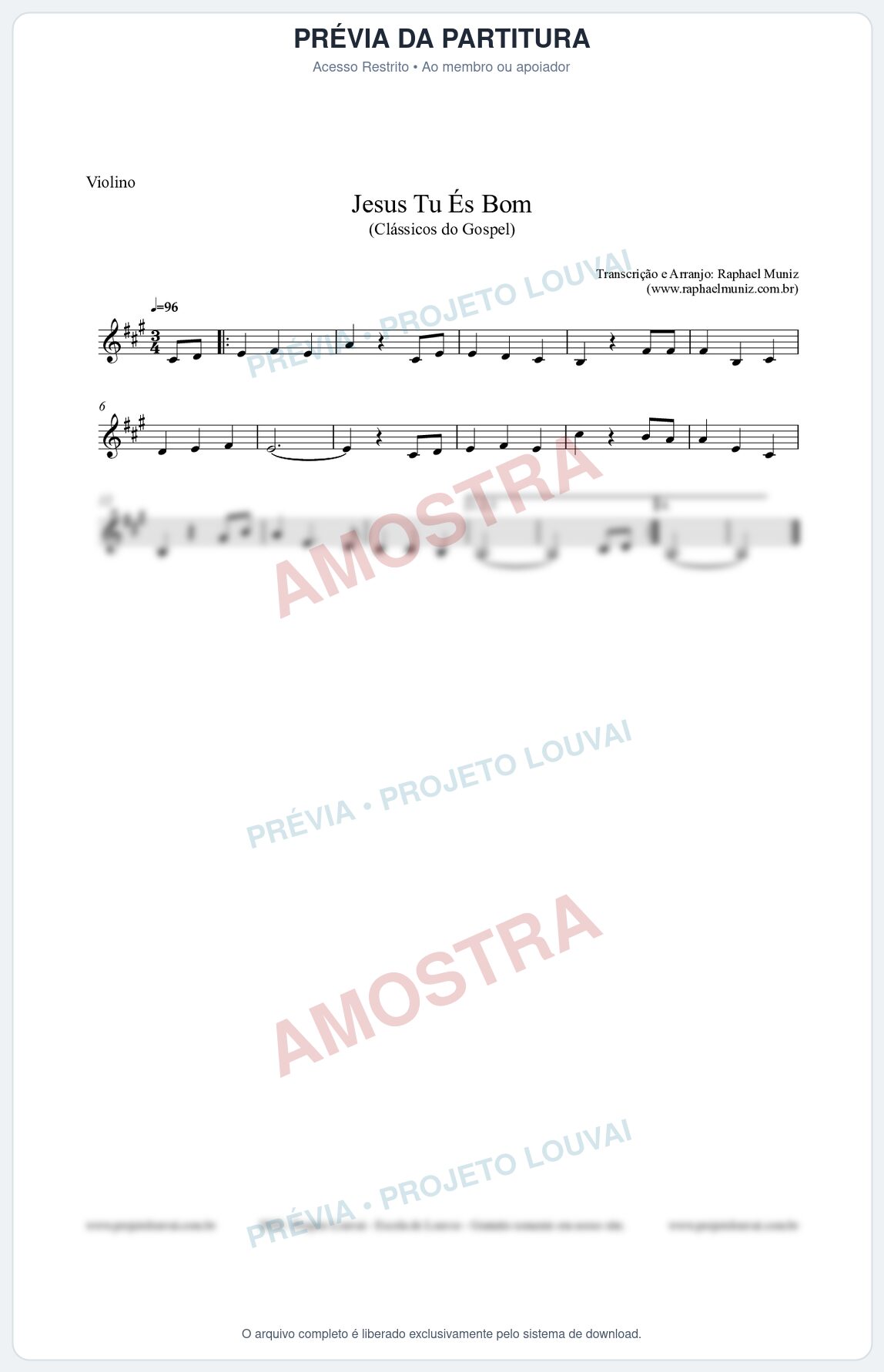 Prévia protegida da primeira página da partitura Partitura para Violino - Jesus Tu És Bom - Harpa Cristã nº25 - Clássicos do Gospel