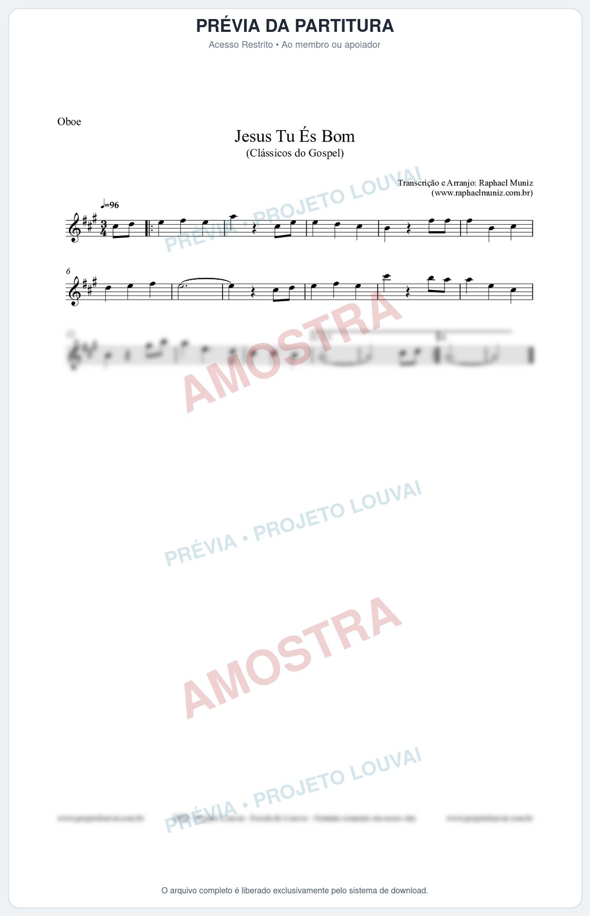 Prévia protegida da primeira página da partitura Partitura para Oboé - Jesus Tu És Bom - Harpa Cristã nº25 - Clássicos do Gospel