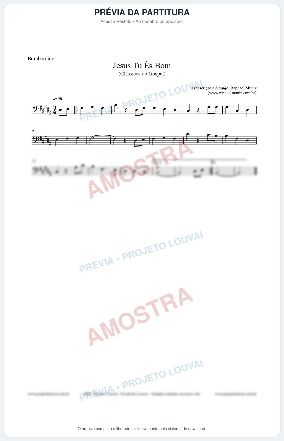 Prévia protegida da primeira página da partitura Partitura para Bombardino - Jesus Tu És Bom - Harpa Cristã nº25 - Clássicos do Gospel