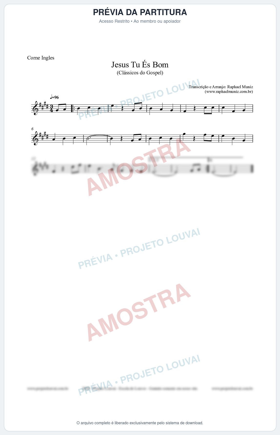 Prévia protegida da primeira página da partitura Partitura para Corne Inglês - Jesus Tu És Bom - Harpa Cristã nº25 - Clássicos do Gospel