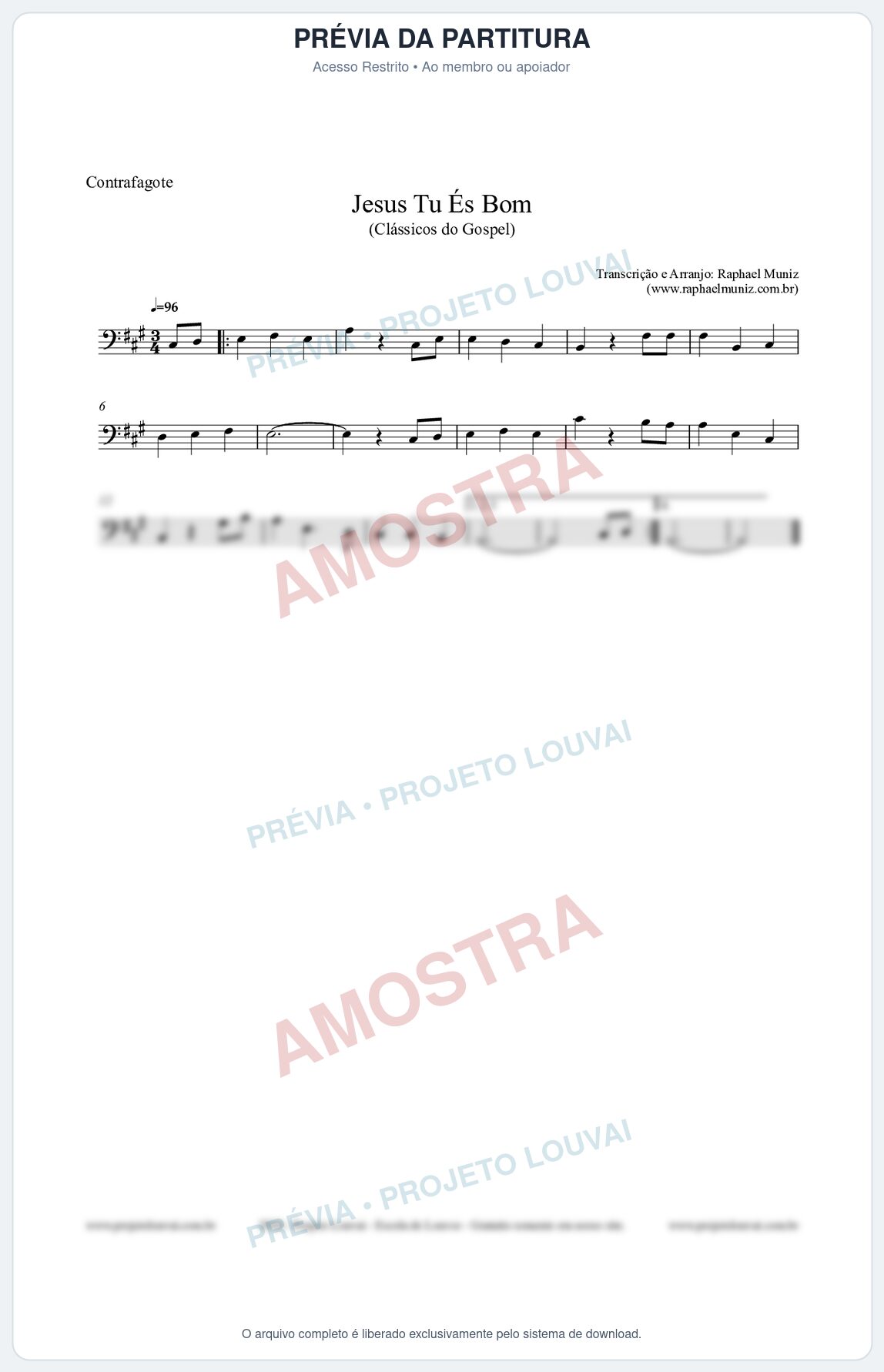 Prévia protegida da primeira página da partitura Partitura para Contrafagote - Jesus Tu És Bom - Harpa Cristã nº25 - Clássicos do Gospel