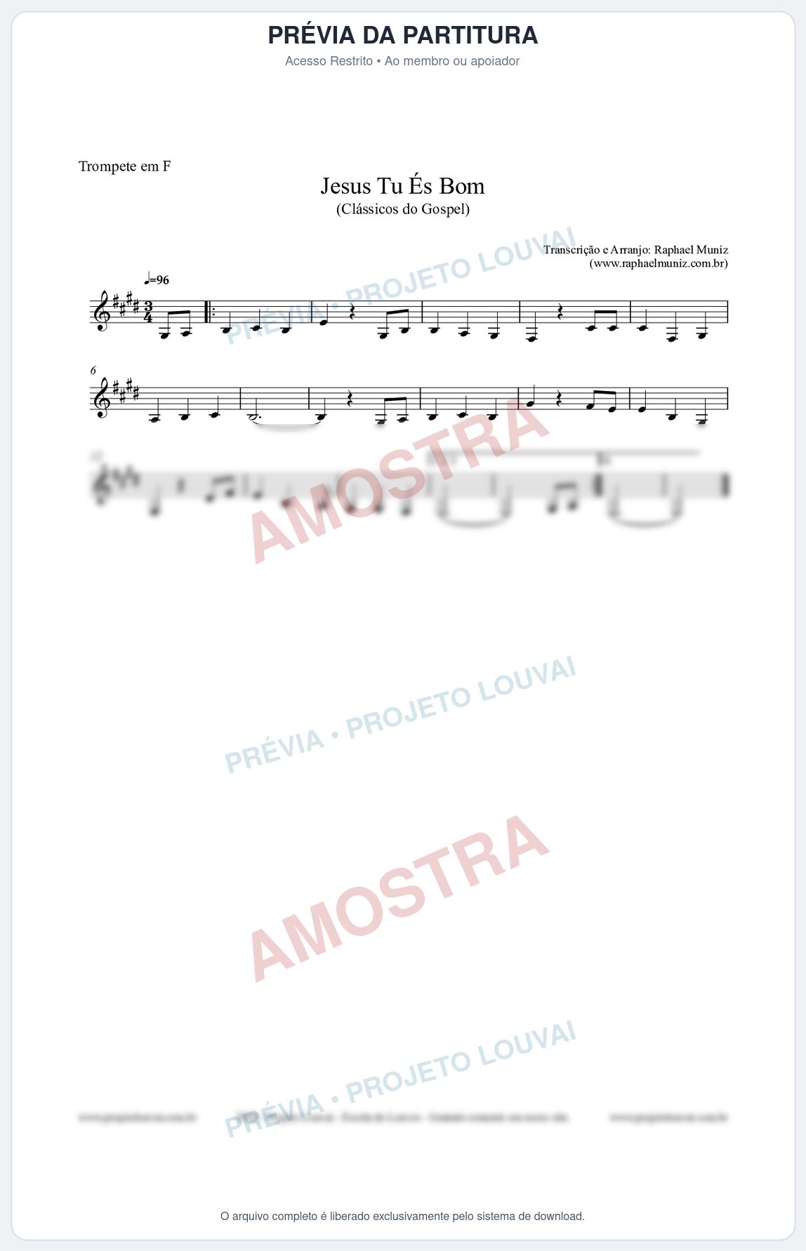 Prévia protegida da primeira página da partitura Partitura para Trompete em F - Jesus Tu És Bom - Harpa Cristã nº25 - Clássicos do Gospel