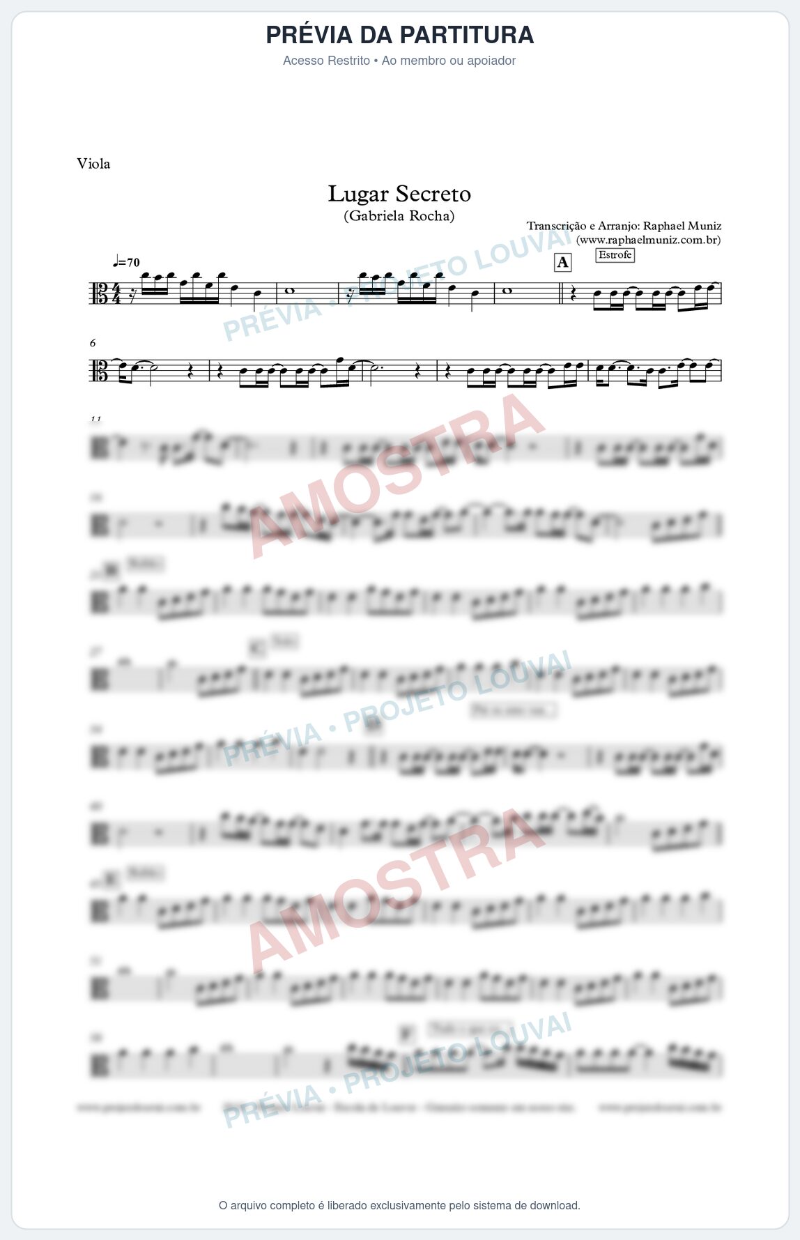 Prévia protegida da primeira página da partitura Partitura para Viola - Lugar Secreto - Gabriela Rocha