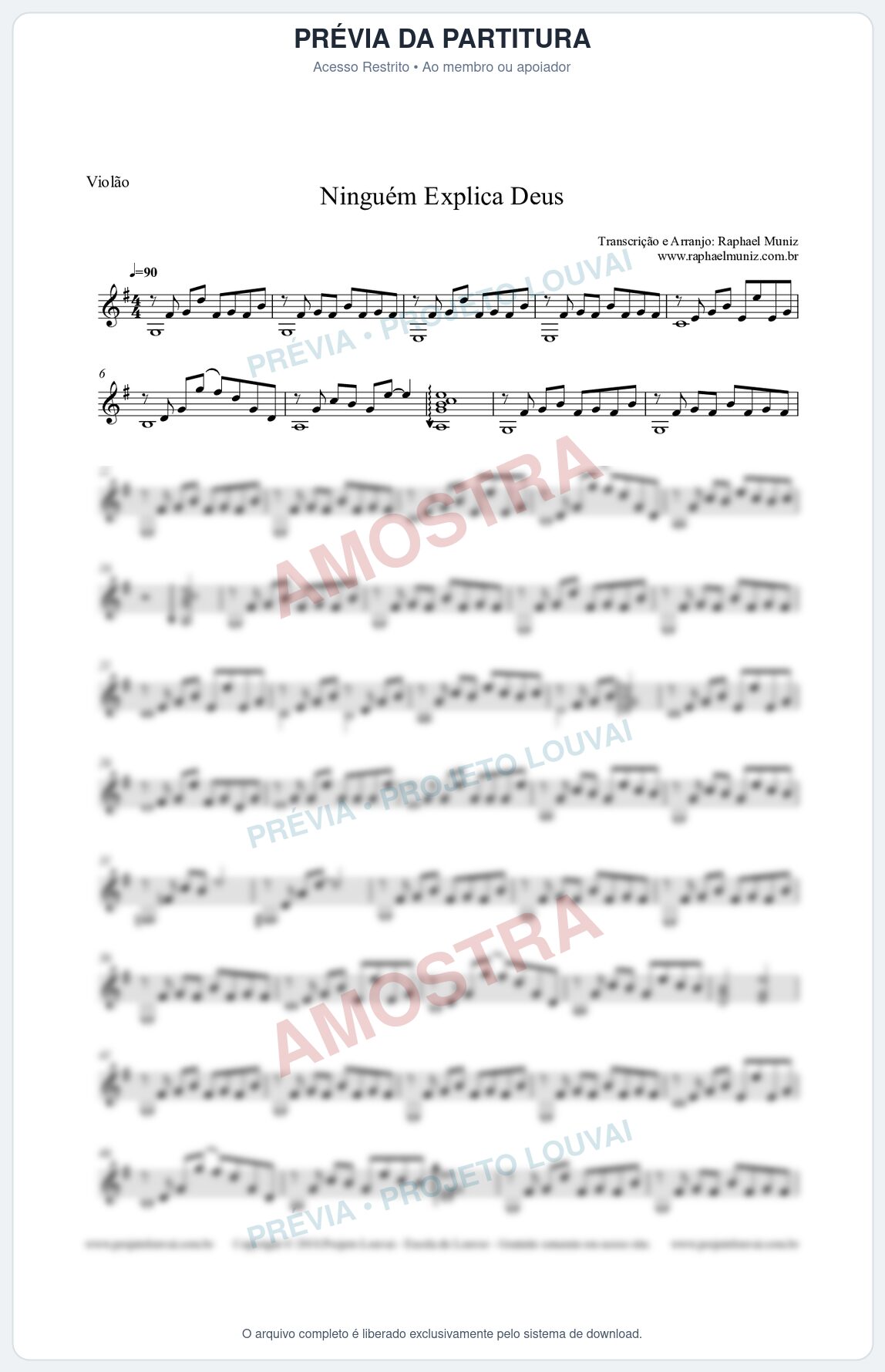 Prévia protegida da primeira página da partitura Partitura para Violão - Ninguém Explica Deus - Preto no Branco
