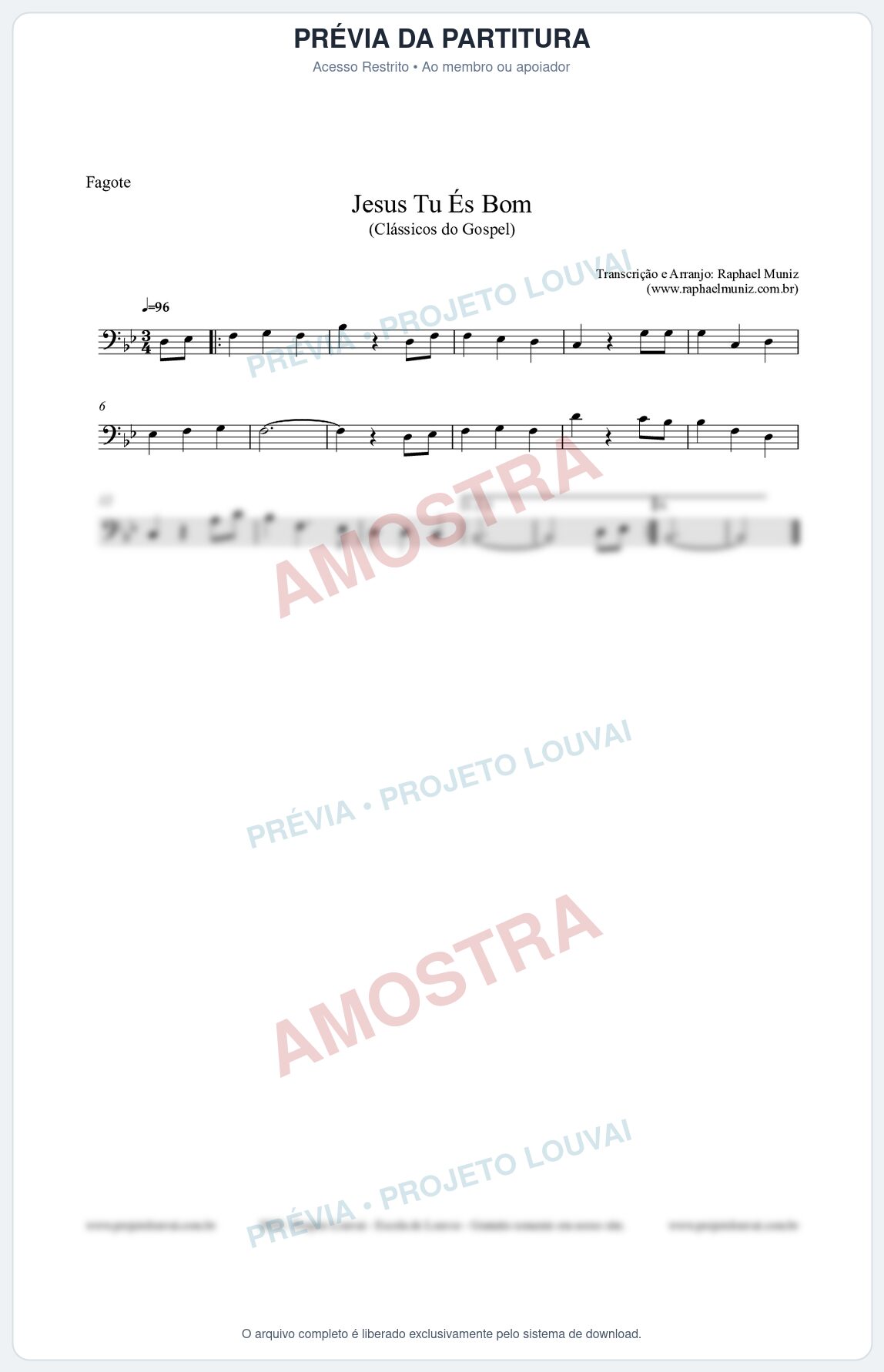 Prévia protegida da primeira página da partitura Partitura para Fagote - Jesus Tu És Bom - Harpa Cristã nº25 - Clássicos do Gospel