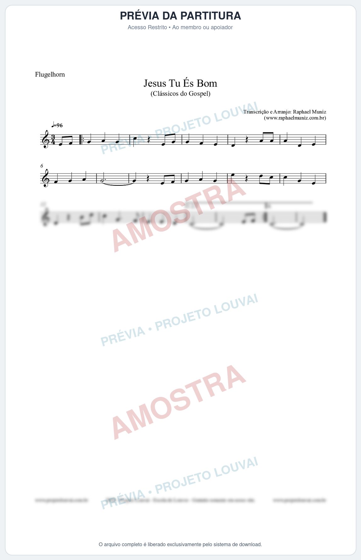 Prévia protegida da primeira página da partitura Partitura para Flugelhorn - Jesus Tu És Bom - Harpa Cristã nº25 - Clássicos do Gospel