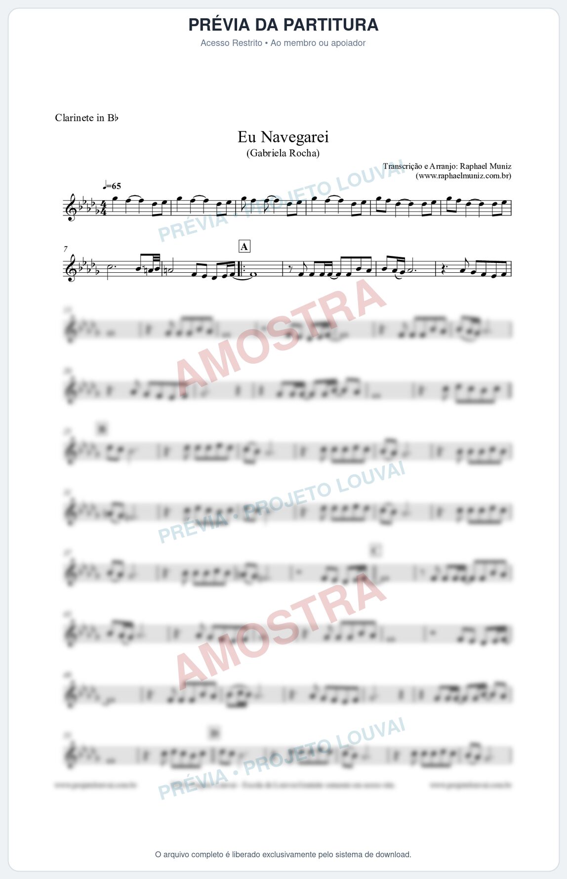 Prévia protegida da primeira página da partitura Partitura para Clarinete - Eu Navegarei - Gabriela Rocha
