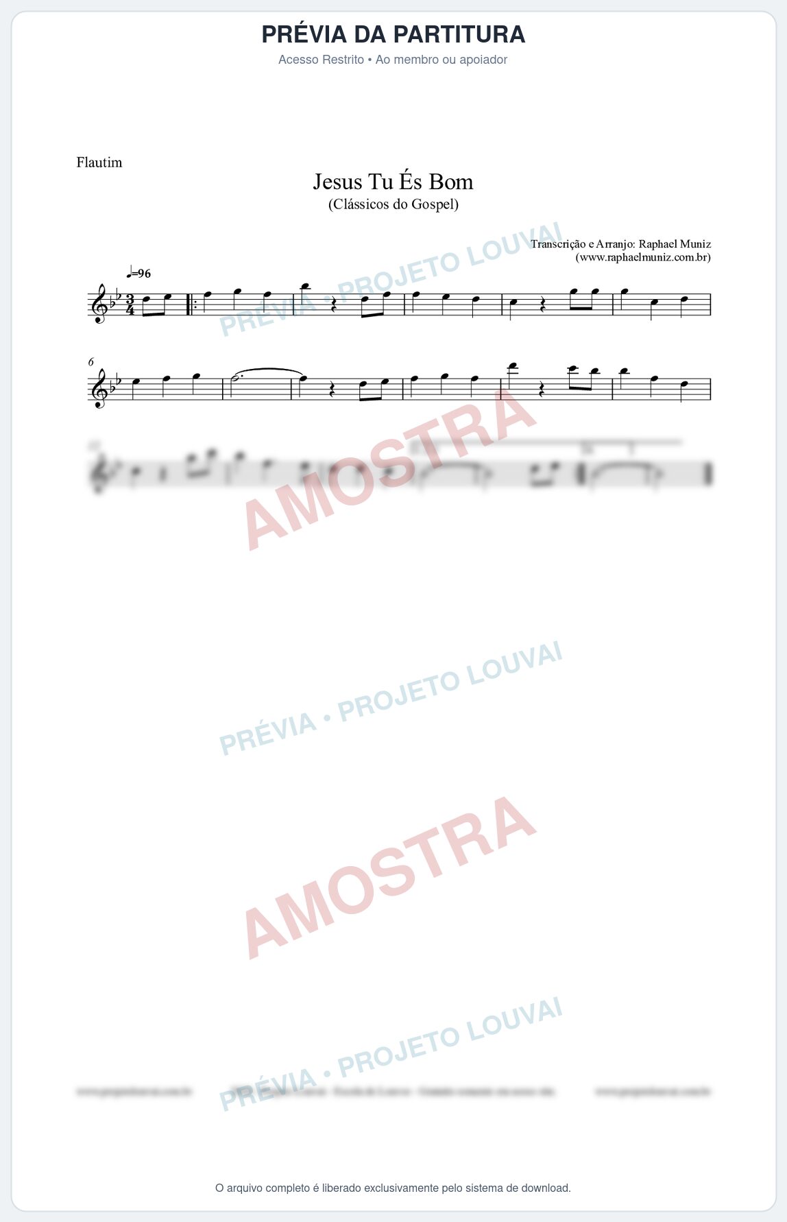 Prévia protegida da primeira página da partitura Partitura para Flautim - Jesus Tu És Bom - Harpa Cristã nº25 - Clássicos do Gospel