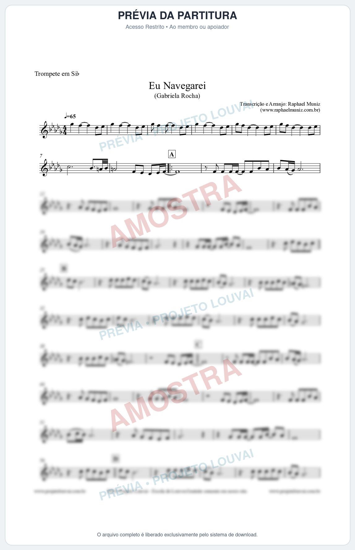 Prévia protegida da primeira página da partitura Partitura para Trompete - Eu Navegarei - Gabriela Rocha