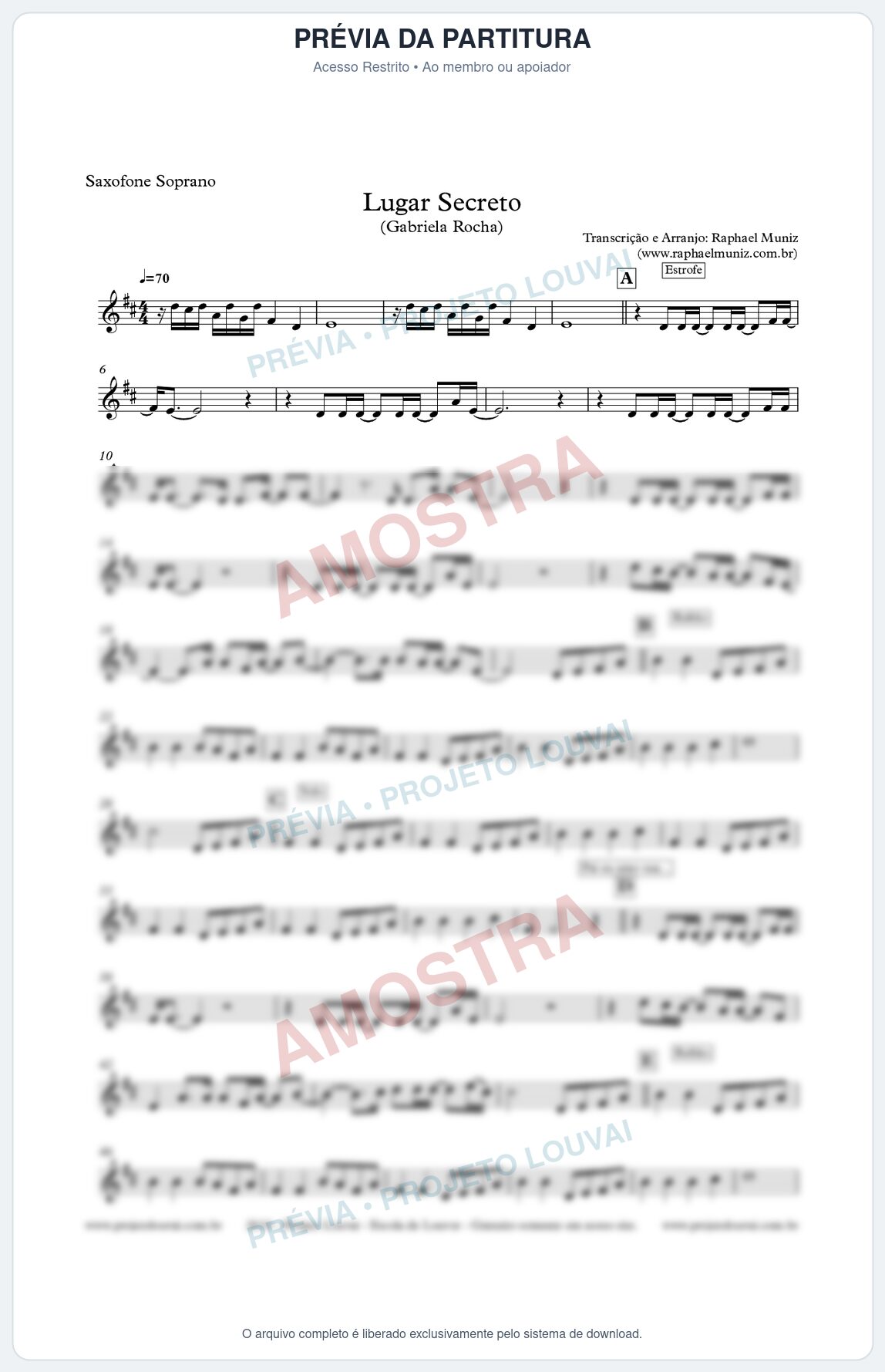 Prévia protegida da primeira página da partitura Partitura para Sax Soprano - Lugar Secreto - Gabriela Rocha