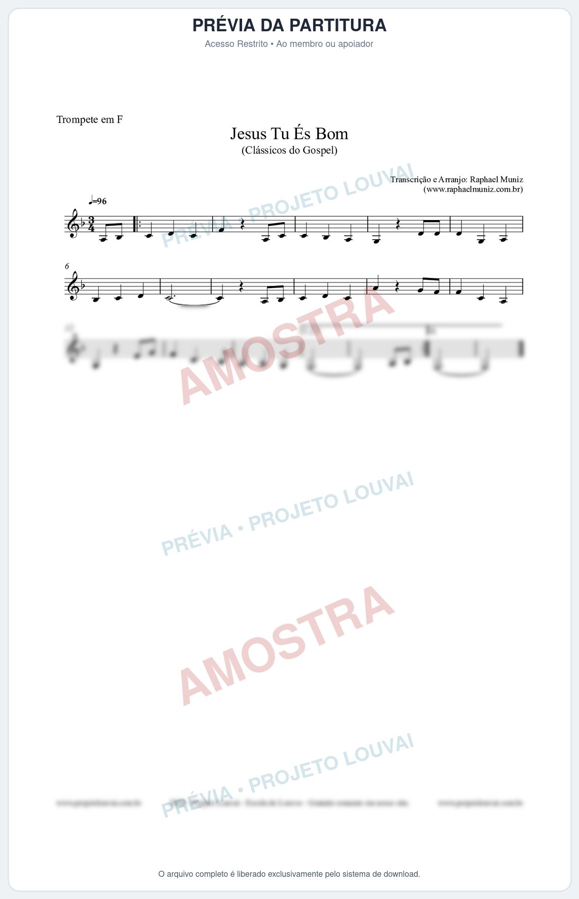 Prévia protegida da primeira página da partitura Partitura para Trompete em F - Jesus Tu És Bom - Harpa Cristã nº25 - Clássicos do Gospel