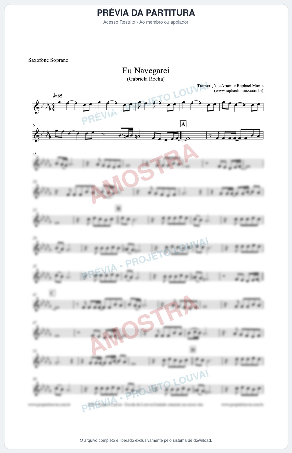 Prévia protegida da primeira página da partitura Partitura para Sax Soprano - Eu Navegarei - Gabriela Rocha