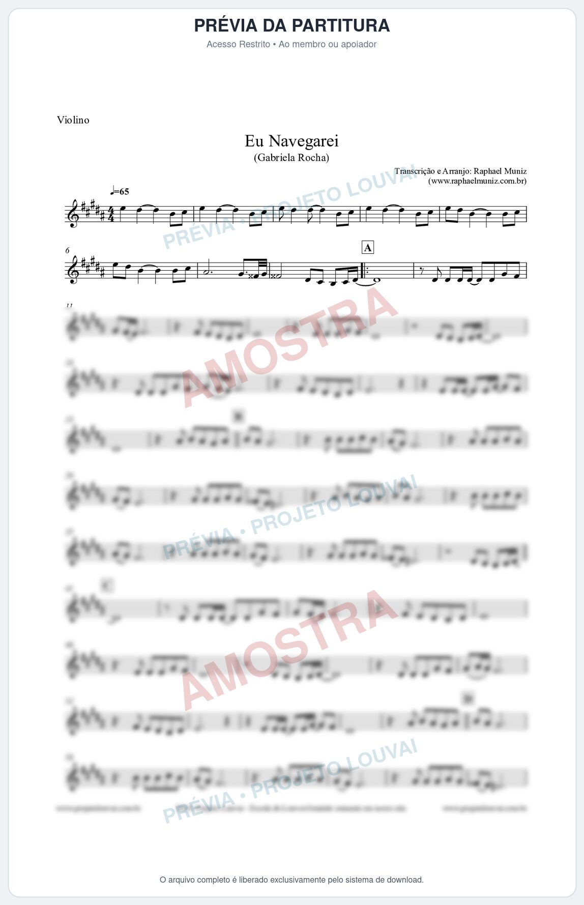 Prévia protegida da primeira página da partitura Partitura para Violino - Eu Navegarei - Gabriela Rocha