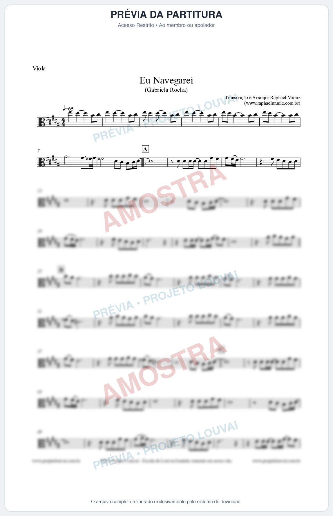 Prévia protegida da primeira página da partitura Partitura para Viola - Eu Navegarei - Gabriela Rocha