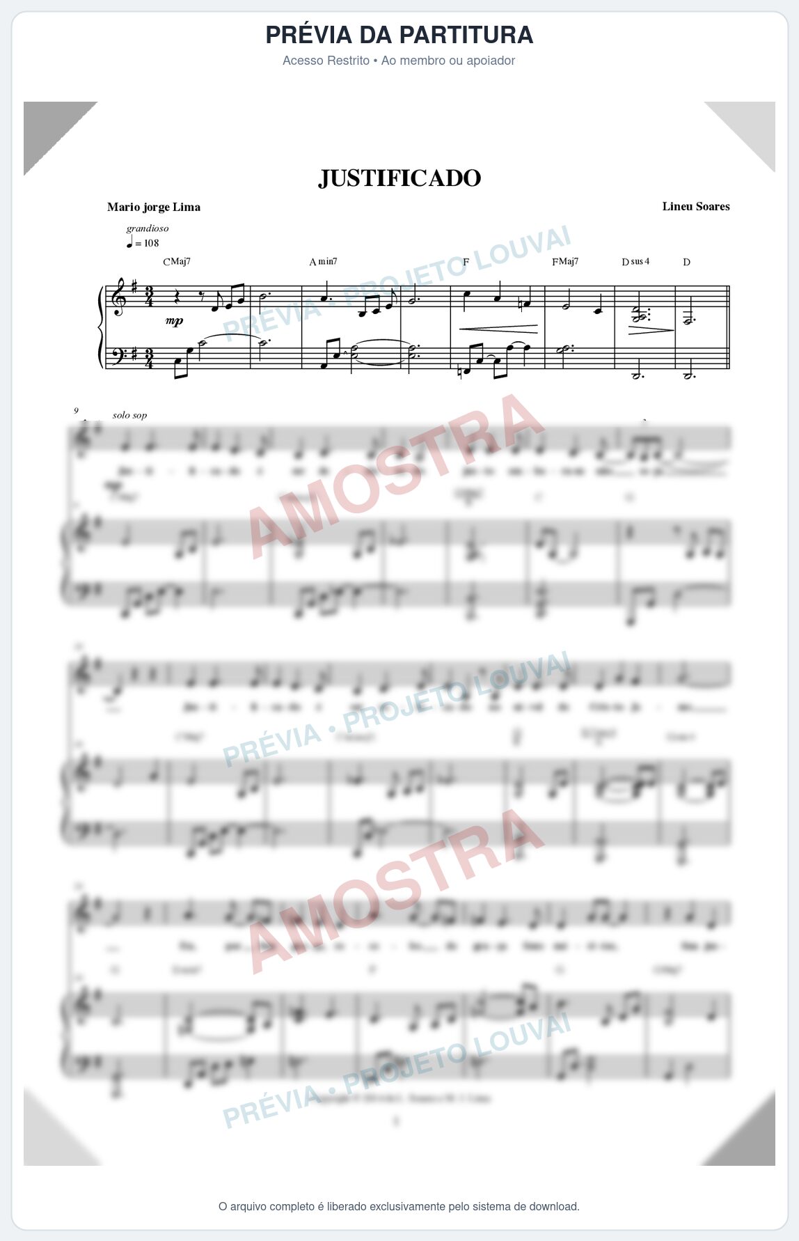 Prévia protegida da primeira página da partitura Partitura para Coral ou Grupo vocal - Justificado - Novo Tom