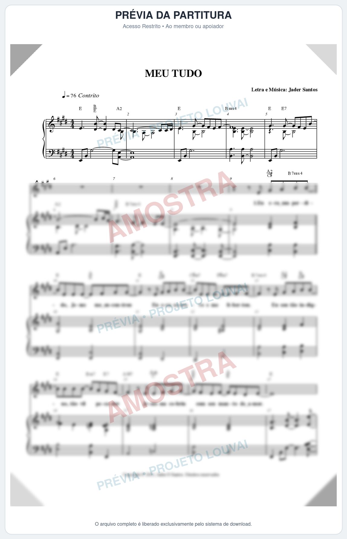 Prévia protegida da primeira página da partitura Partitura para Coral ou Grupo vocal - Meu Tudo - Partituras Diversas
