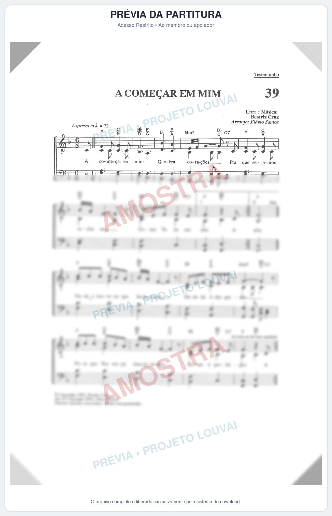 Prévia protegida da primeira página da partitura Partitura para Piano - A Começar em Mim - Partituras Diversas